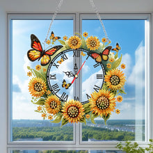 Load image into Gallery viewer, Acrylic Special Shape Sunflower Butterfly Diamond Painting Clock Handicraft
