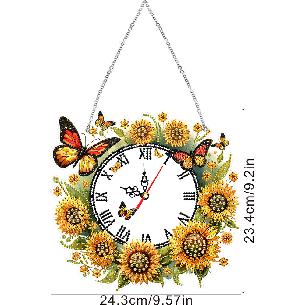 Acrylic Special Shape Sunflower Butterfly Diamond Painting Clock Handicraft