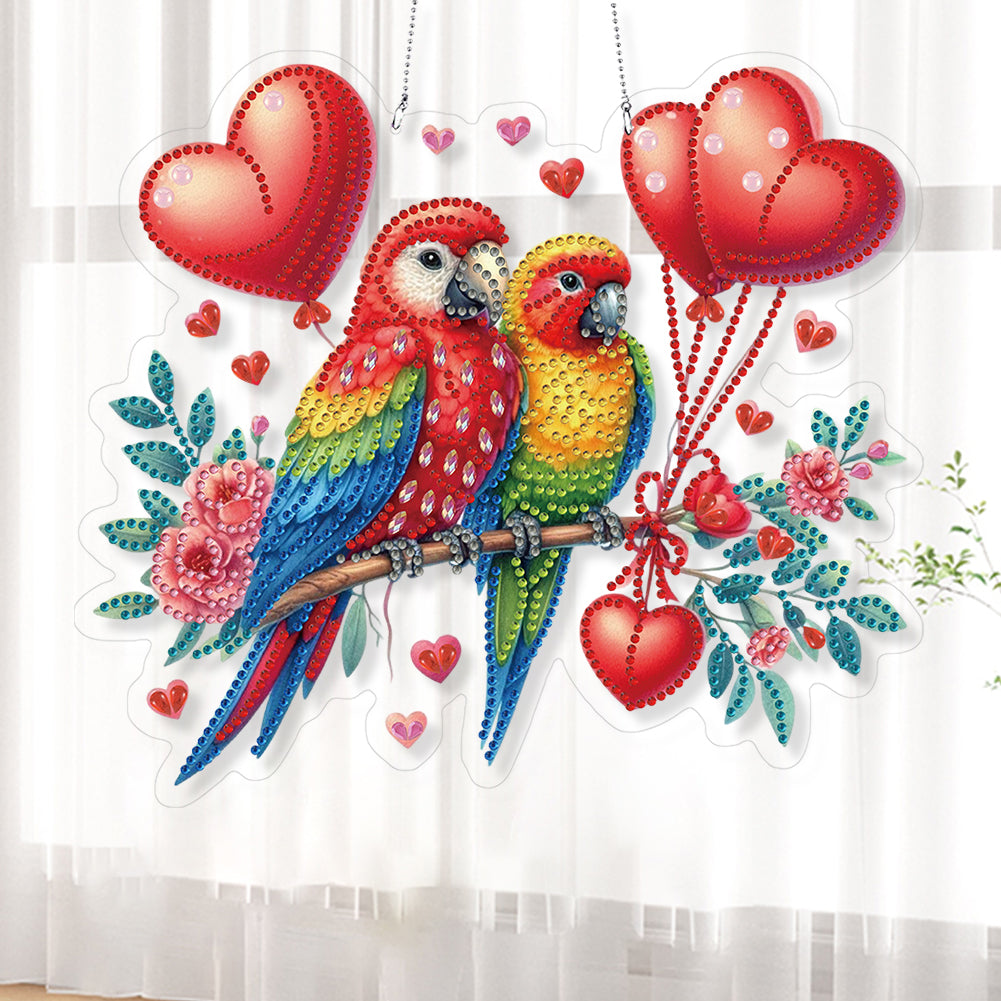 Acrylic Special Shape Valentines Day Flowers Birds DIY Diamond Art Pendant