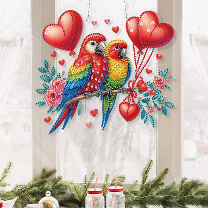 Acrylic Special Shape Valentines Day Flowers Birds DIY Diamond Art Pendant