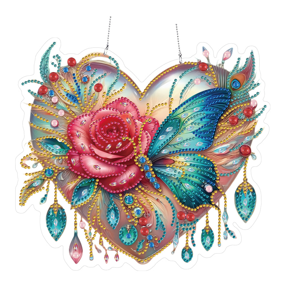 Acrylic Special Shape Rose Butterfly DIY Diamond Painting Hanging Pendants