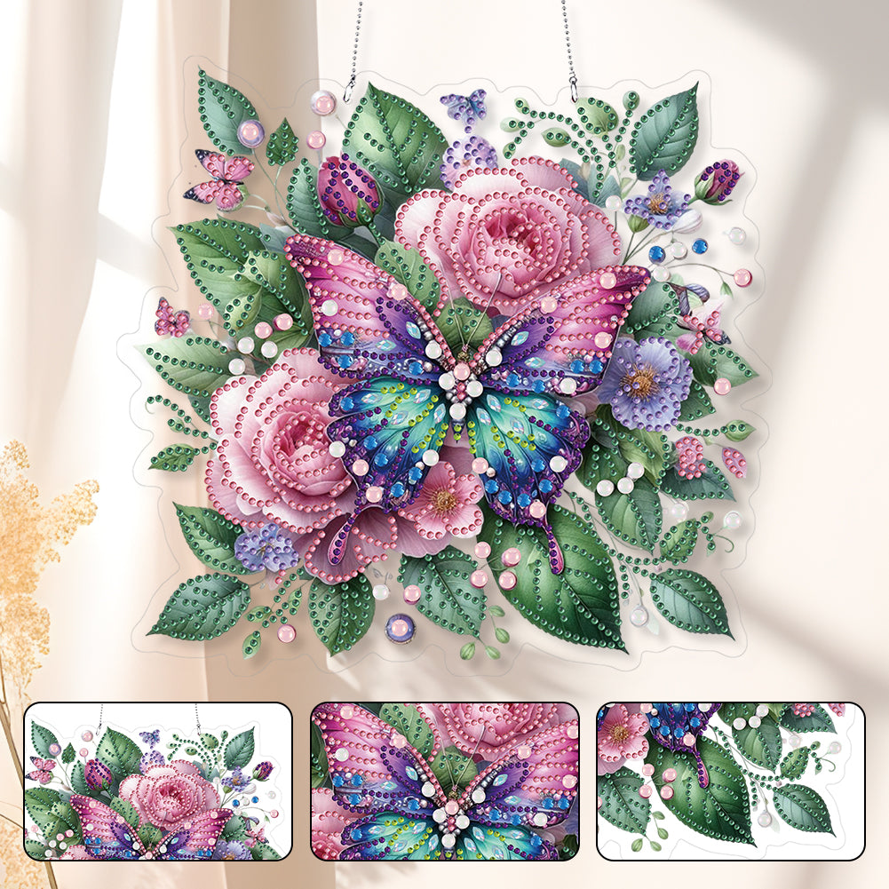 Acrylic Special Shape Butterfly Flowers DIY Diamond Painting Hanging Pendants