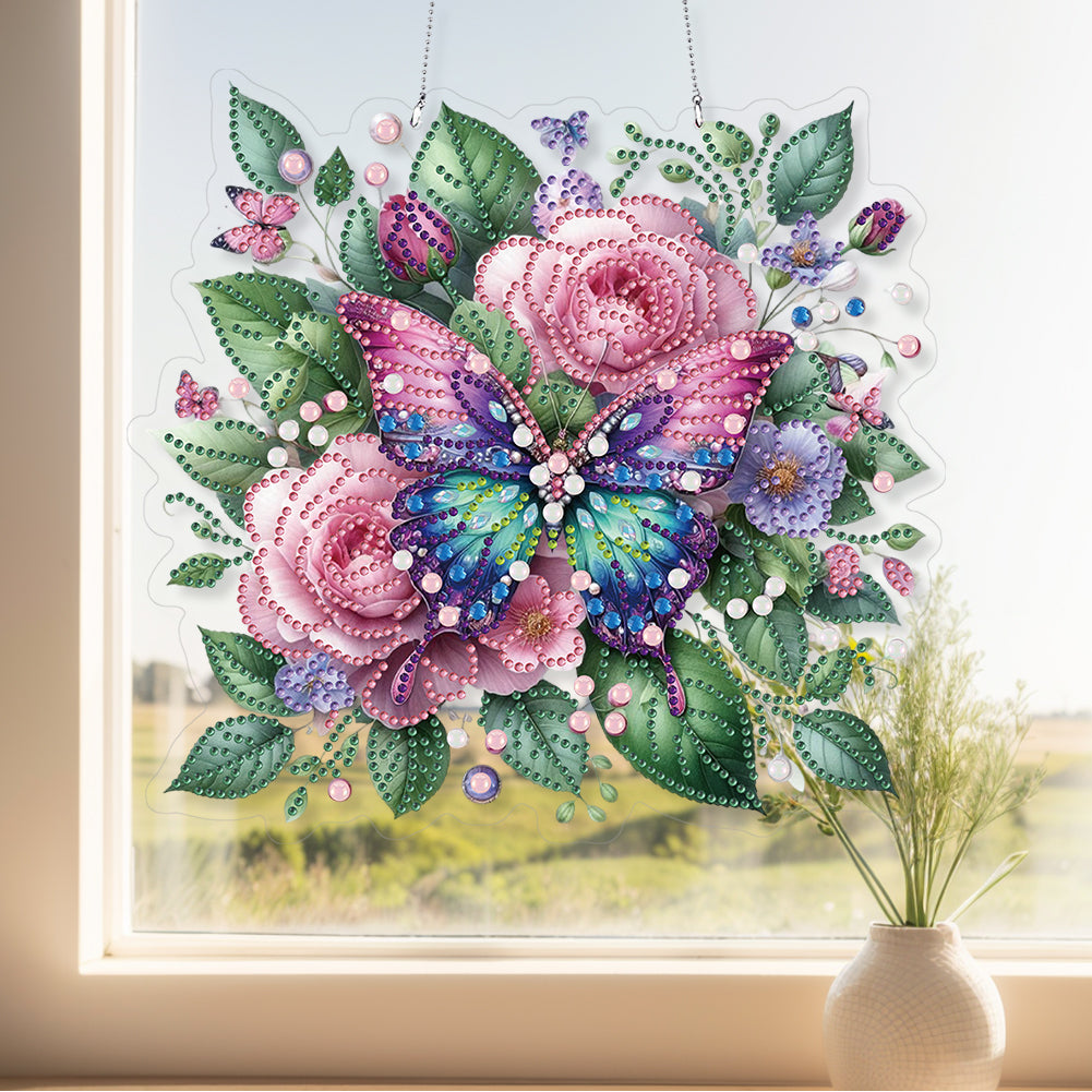 Acrylic Special Shape Butterfly Flowers DIY Diamond Painting Hanging Pendants