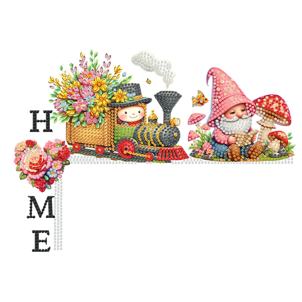 Gnome Train House Diamond Painting Art Door Right Angle Sign for Home Decor