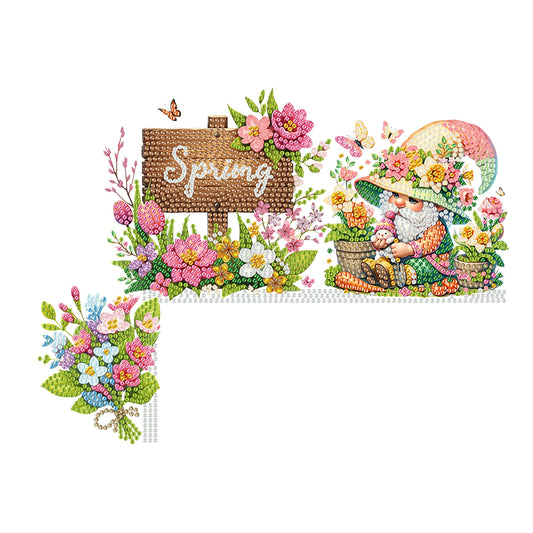 Spring Garden Gnome Diamond Painting Art Door Right Angle Sign for Home Decor