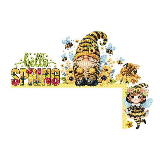 Spring Bee Gnome Diamond Painting Art Door Right Angle Sign for Home Decor
