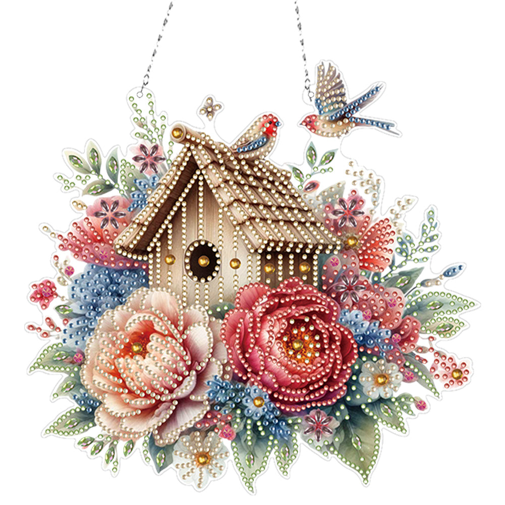 Acrylic Special Shape Flowers Birdhouse 5D DIY Diamond Painting Hanging Pendant