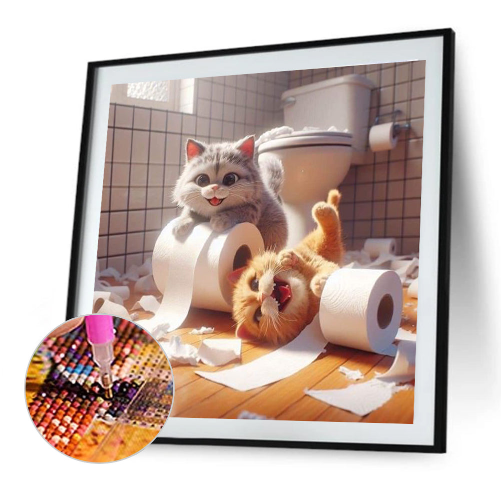 Diamond Painting - Full Round - Two cats playing (40*40CM)