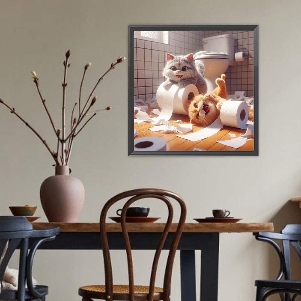 Diamond Painting - Full Round - Two cats playing (40*40CM)
