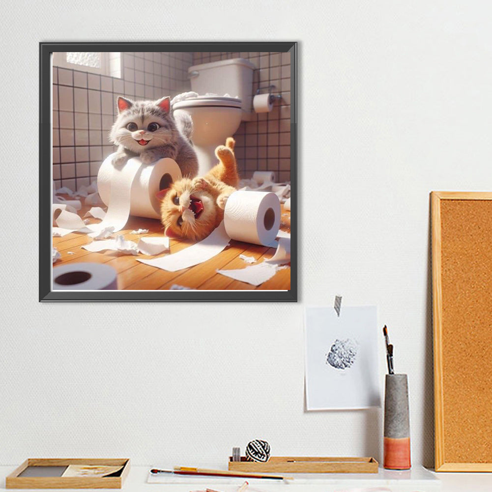 Diamond Painting - Full Round - Two cats playing (40*40CM)