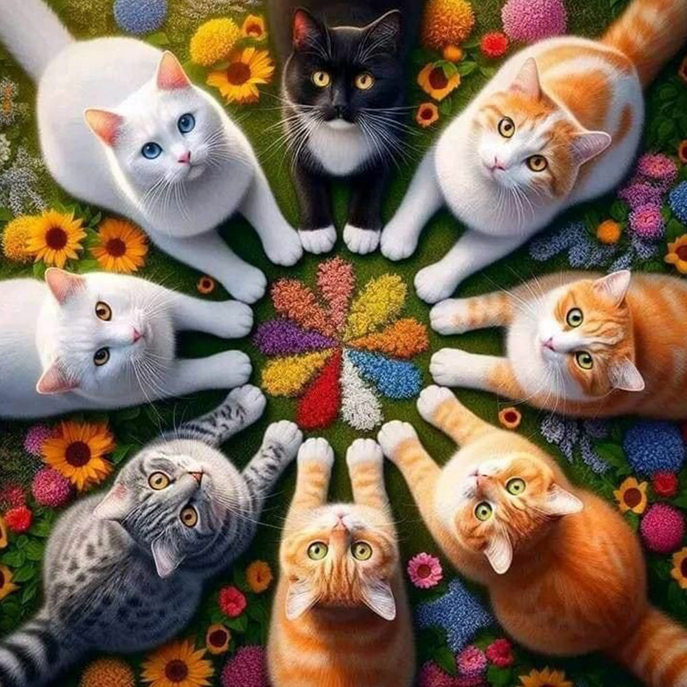 Diamond Painting - Full Round - Eight cats (40*40CM)