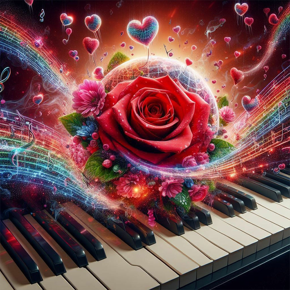 Diamond Painting - Full Round - Red rose piano (30*30CM)