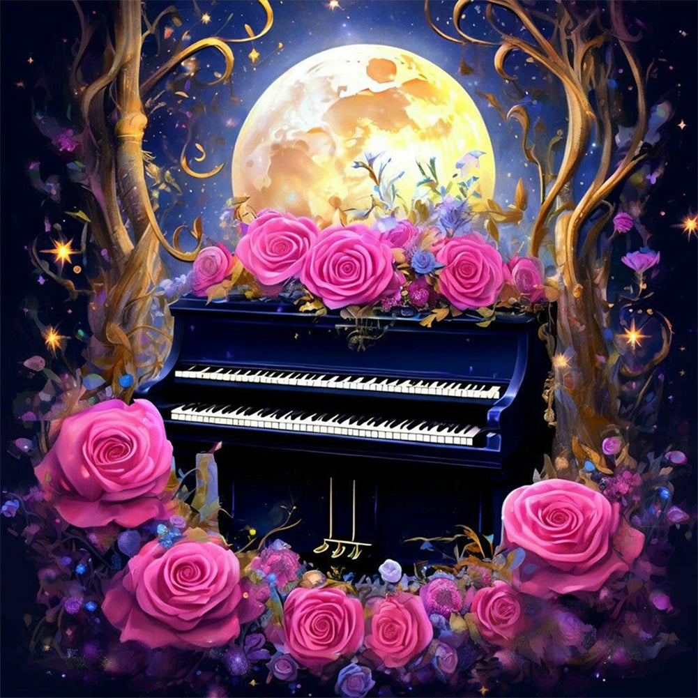 Diamond Painting - Full Round - Piano rose under the moon (30*30CM)