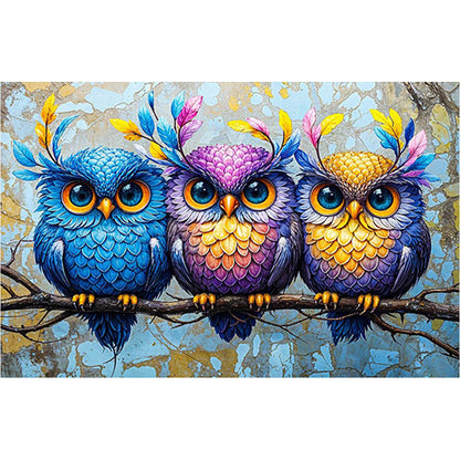 Diamond Painting - Full Round - Three owls in the leaves (60*40CM)
