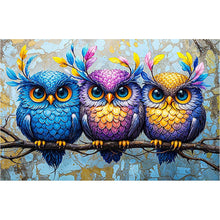 Load image into Gallery viewer, Diamond Painting - Full Round - Three owls in the leaves (60*40CM)
