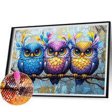 Load image into Gallery viewer, Diamond Painting - Full Round - Three owls in the leaves (60*40CM)
