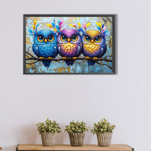 Load image into Gallery viewer, Diamond Painting - Full Round - Three owls in the leaves (60*40CM)
