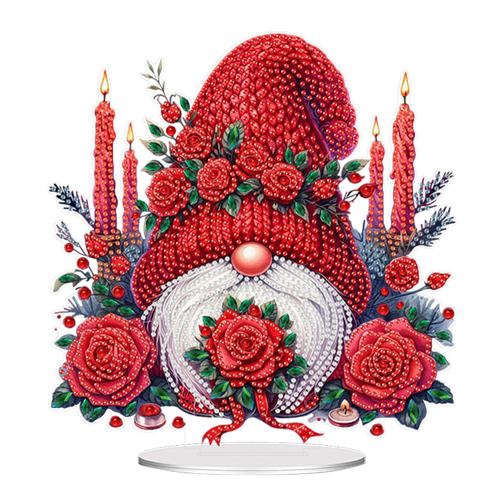 Acrylic Special Shape Red Rose Gnome Diamond Painting Desktop Ornaments