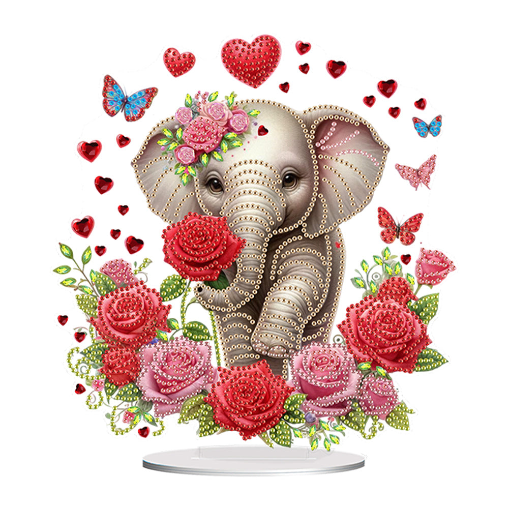 Acrylic Special Shape Rose Elephant Diamond Painting Desktop Ornaments