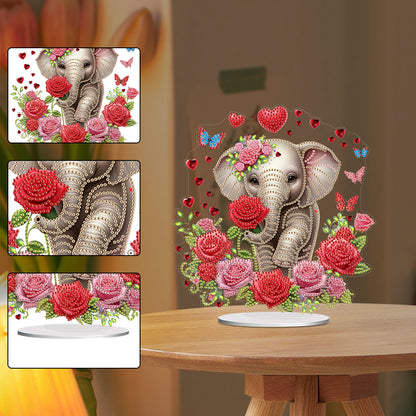Acrylic Special Shape Rose Elephant Diamond Painting Desktop Ornaments