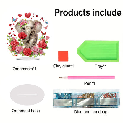 Acrylic Special Shape Rose Elephant Diamond Painting Desktop Ornaments