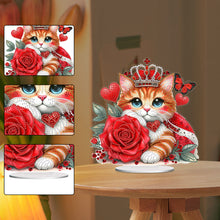 Load image into Gallery viewer, Acrylic Special Shape Red Rose Cat Diamond Painting Desktop Ornaments for Home
