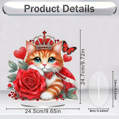 Acrylic Special Shape Red Rose Cat Diamond Painting Desktop Ornaments for Home
