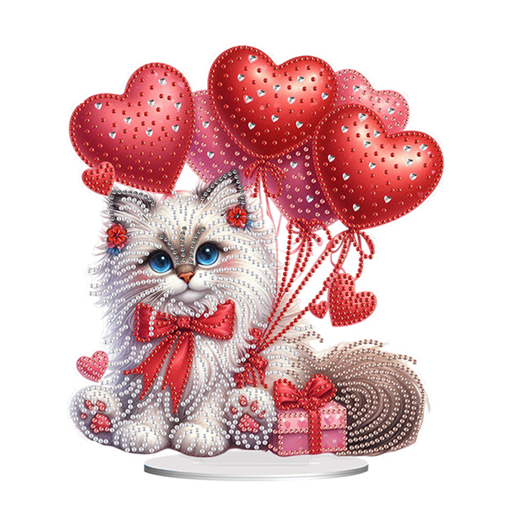 Acrylic Special Shape Cat Love Balloon Diamond Painting Desktop Ornaments