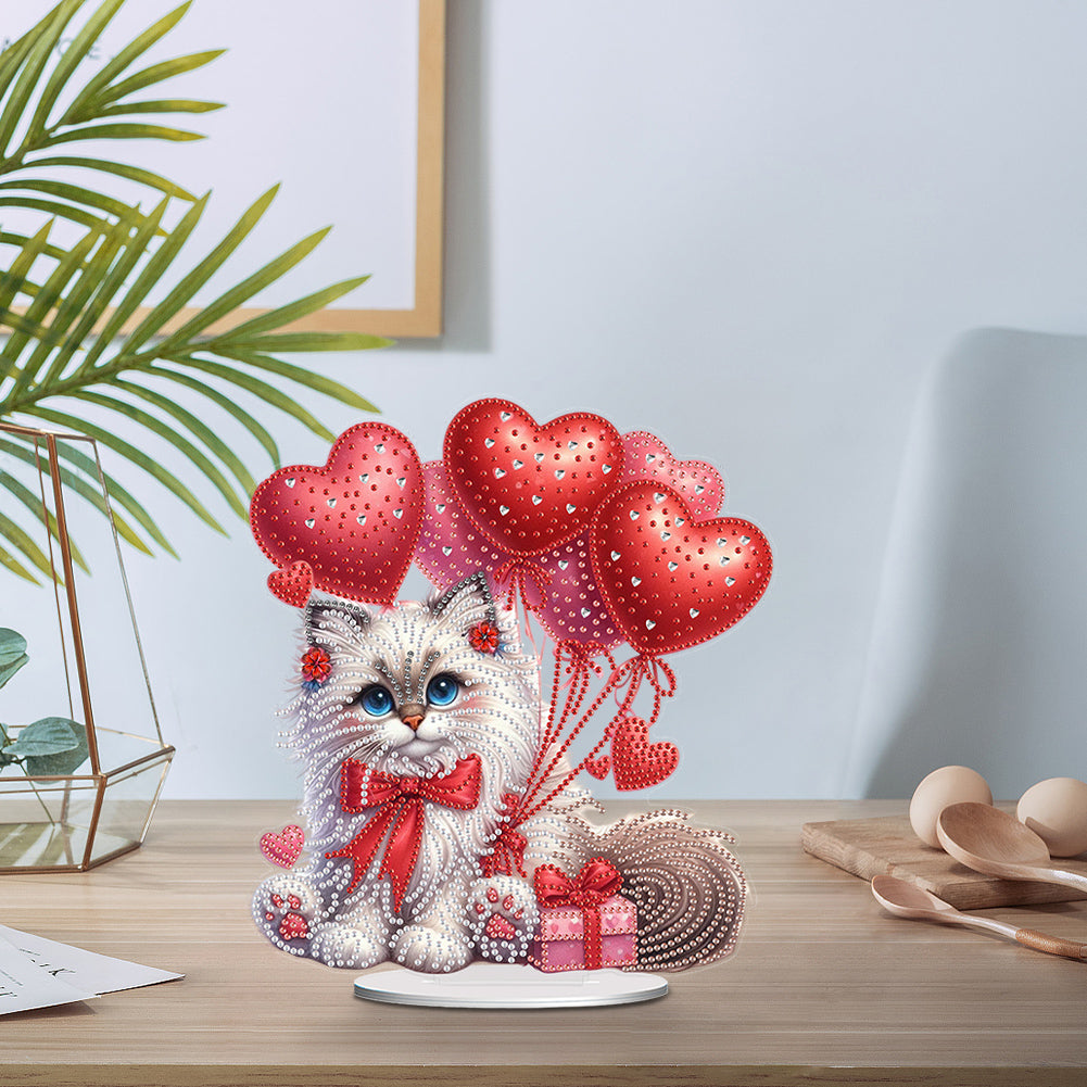 Acrylic Special Shape Cat Love Balloon Diamond Painting Desktop Ornaments