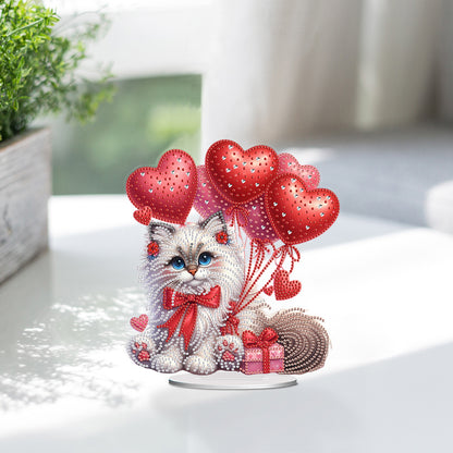 Acrylic Special Shape Cat Love Balloon Diamond Painting Desktop Ornaments