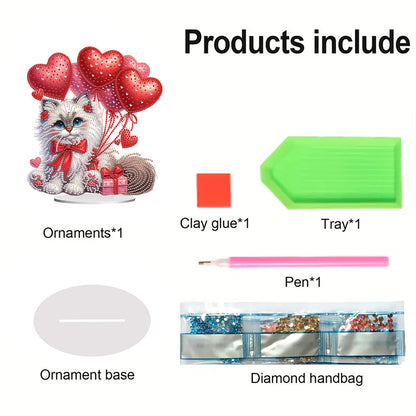 Acrylic Special Shape Cat Love Balloon Diamond Painting Desktop Ornaments