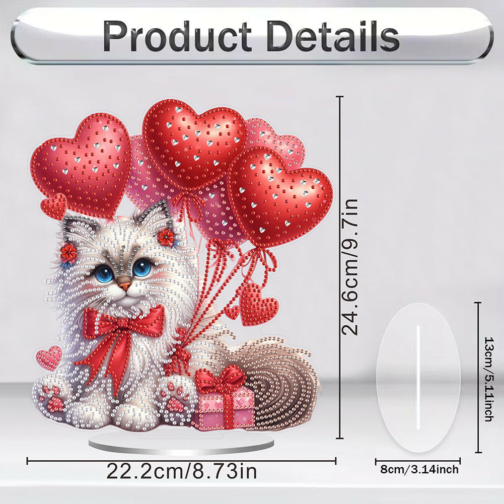 Acrylic Special Shape Cat Love Balloon Diamond Painting Desktop Ornaments