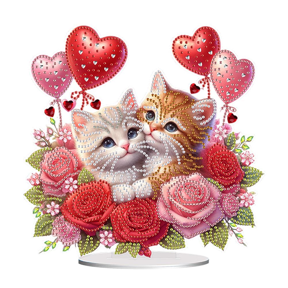 Acrylic Special Shape Hugging Cat Diamond Painting Desktop Ornaments for Adults