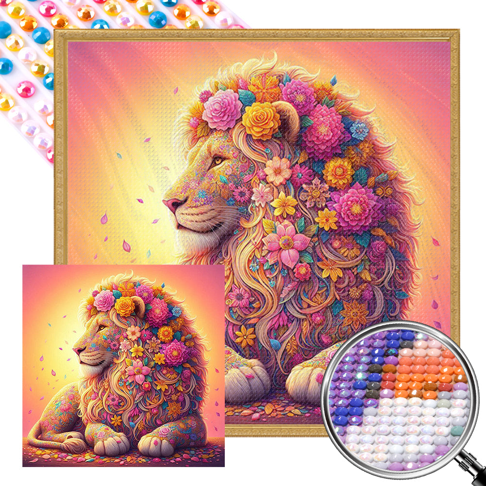 AB Diamond Painting - Full Round - Sunset flower lion (30*30CM)