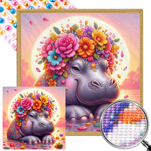 Load image into Gallery viewer, AB Diamond Painting - Full Round - Sunset flower hippopotamus (30*30CM)
