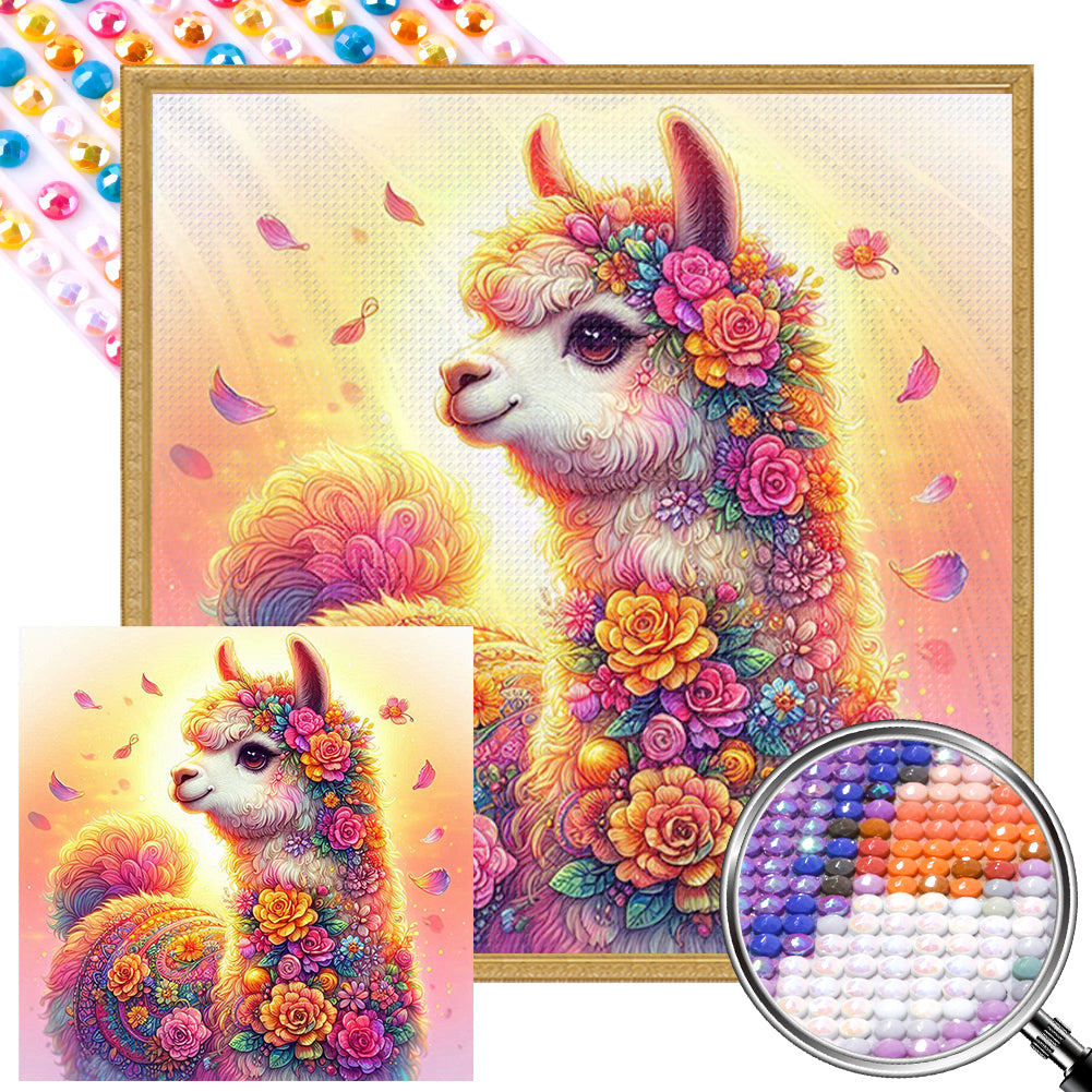 AB Diamond Painting - Full Round - Sunset flower alpaca (30*30CM)
