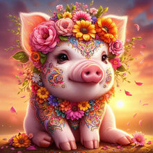 Load image into Gallery viewer, AB Diamond Painting - Full Round - Sunset flower pig (30*30CM)
