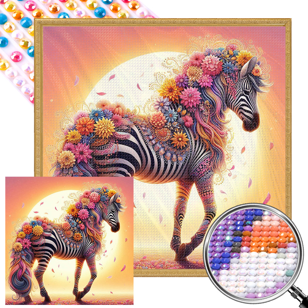 AB Diamond Painting - Full Round - Sunset flower zebra (30*30CM)