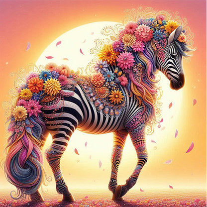AB Diamond Painting - Full Round - Sunset flower zebra (30*30CM)