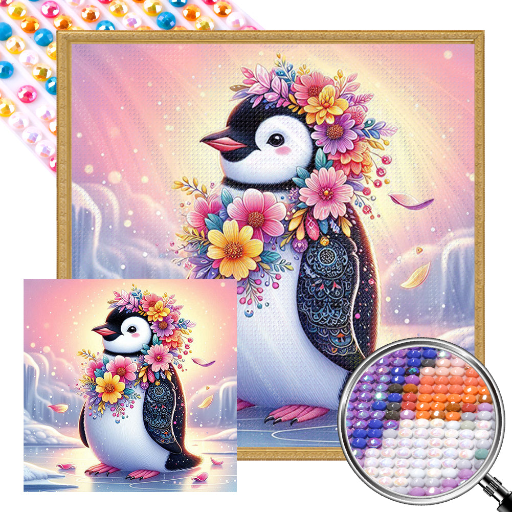 AB Diamond Painting - Full Round - Sunset flower penguin (30*30CM)