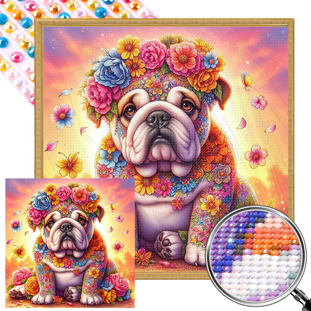 AB Diamond Painting - Full Round - Sunset flower fighting dog (30*30CM)