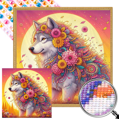 AB Diamond Painting - Full Round - Sunset flower wolf (30*30CM)