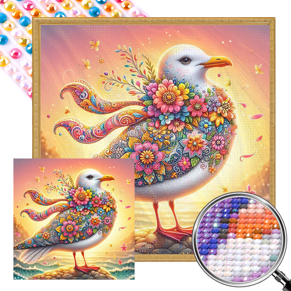 AB Diamond Painting - Full Round - Sunset flower seagull (30*30CM)