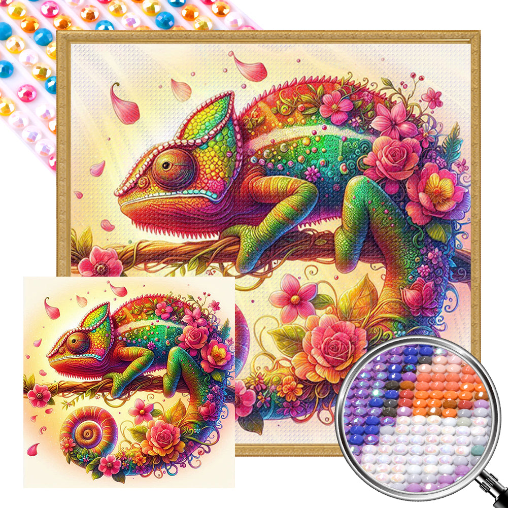 AB Diamond Painting - Full Round - Sunset flower chameleon (30*30CM)