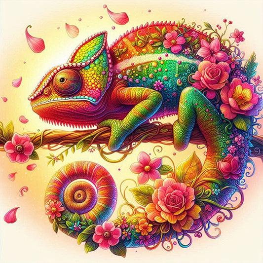 AB Diamond Painting - Full Round - Sunset flower chameleon (30*30CM)