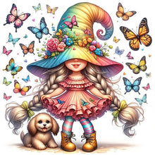 Load image into Gallery viewer, AB Diamond Painting - Full Round - Butterfly dog ??pigtail gnome girl (30*30CM)

