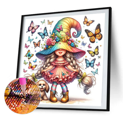 AB Diamond Painting - Full Round - Butterfly dog ??pigtail gnome girl (30*30CM)