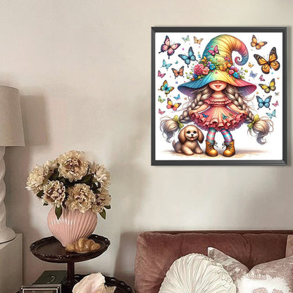 AB Diamond Painting - Full Round - Butterfly dog ??pigtail gnome girl (30*30CM)