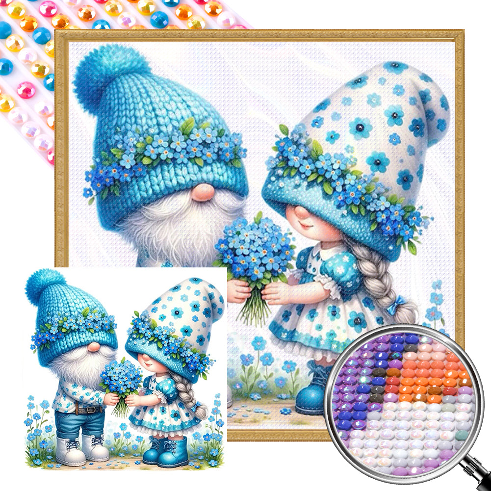 AB Diamond Painting - Full Round - Forget-me-not couple gnome (30*30CM)
