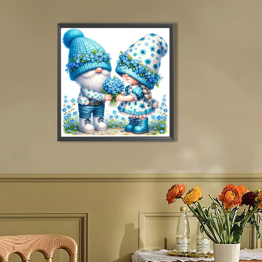 AB Diamond Painting - Full Round - Forget-me-not couple gnome (30*30CM)